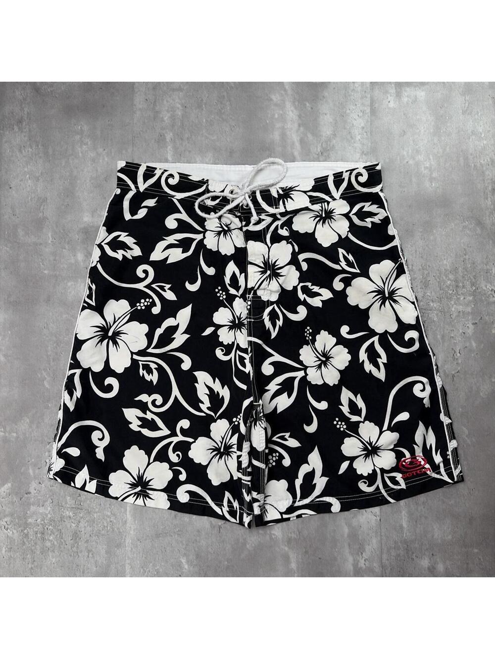 Vintage Black Gotcha Surf Grunge Floral Baggy Board Shorts